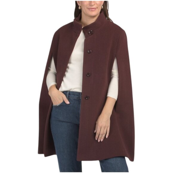 ICONS BY CINZIA ROCCA Wool And Cashmere Blend Stand Collar Cape Coat With Front - Picture 1 of 2